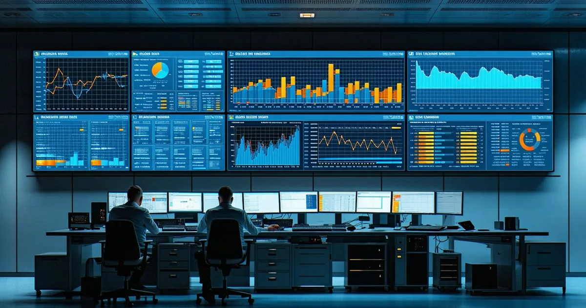 Industrial OEE monitoring dashboard on factory control room screens
